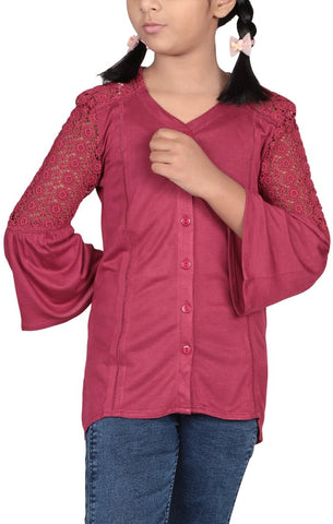 Lace Detail Junior Girls Knit Fashion Tops (10-15 Years Old)