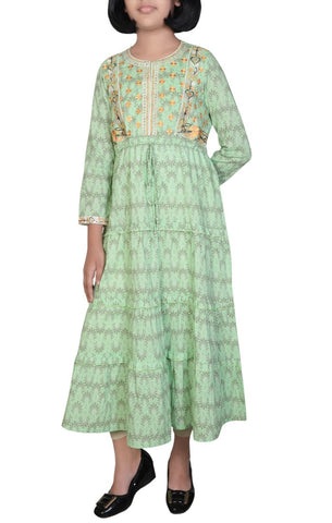 Printed With Embroidered Junior Girl's Ethnic Trail (10-15 Years Old)