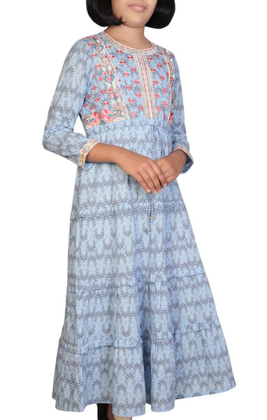 Printed With Embroidered Junior Girl's Ethnic Trail (10-15 Years Old)