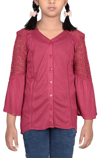 Lace Detail Junior Girls Knit Fashion Tops (10-15 Years Old)