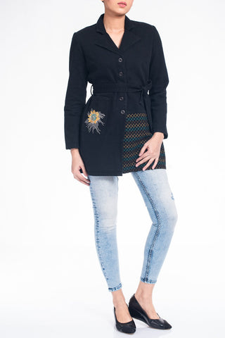 Notched Collar Embroidered Jacket