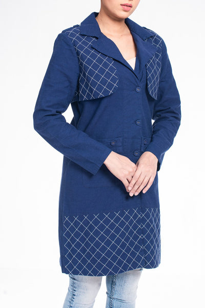 Embroidered Linen Trench Coat