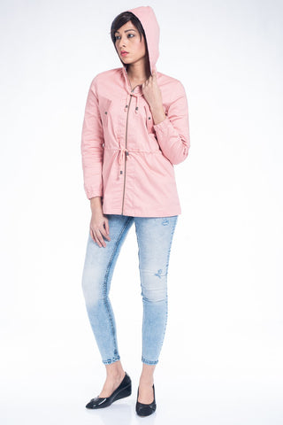 Drawstring Waist Hooded Parka Jacket