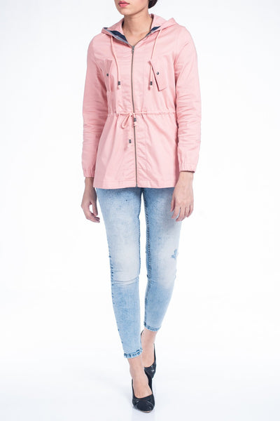 Drawstring Waist Hooded Parka Jacket