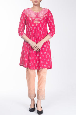 Printed With Embroidered Ethnic Frock.