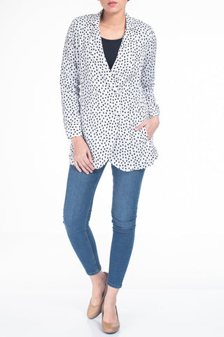 Ditsy Print Double-Breasted Blazer