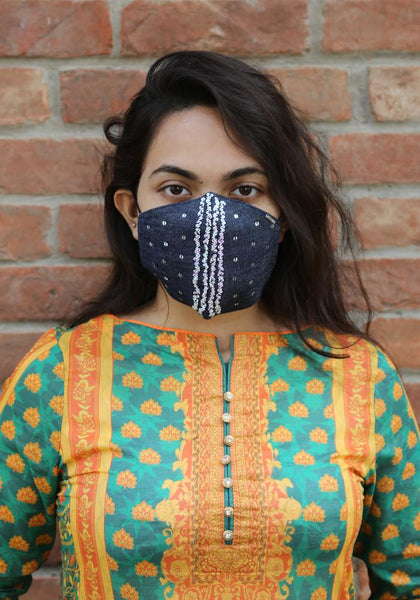 Hand-Embroidered Denim Fashion Mask