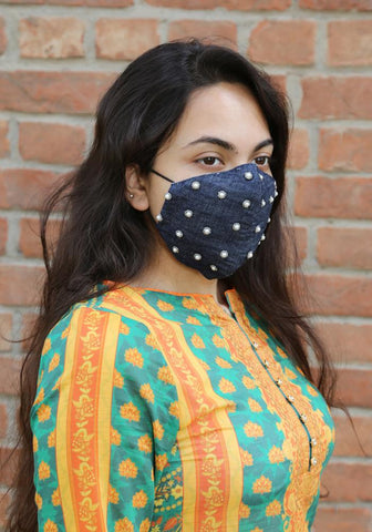Hand-Embroidered Denim Fashion Mask