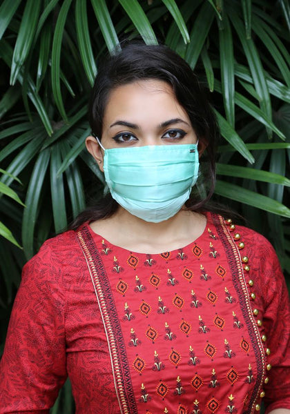 Silk Pleated Fashion Mask Moonlight Jade