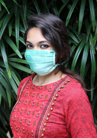 Silk Pleated Fashion Mask Moonlight Jade