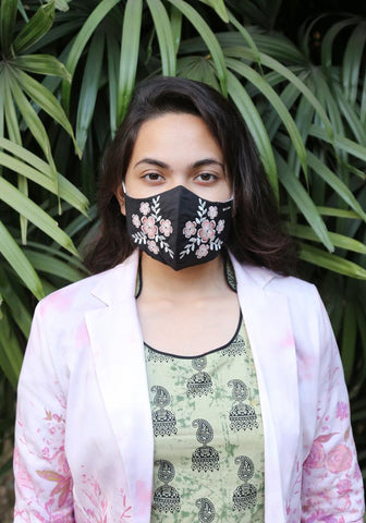 Floral Embroidered Woven Fashion Mask