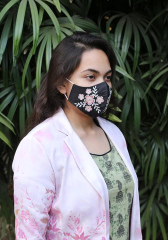 Floral Embroidered Woven Fashion Mask