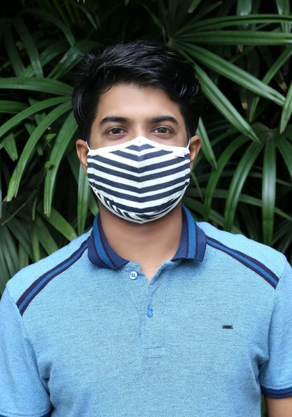Printed Knit Fashion Mask Navy Stripe