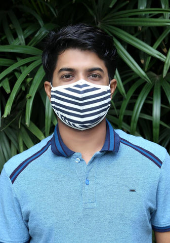 Printed Knit Fashion Mask Navy Stripe