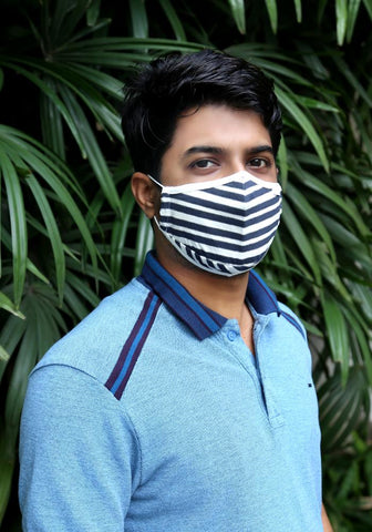 Printed Knit Fashion Mask Navy Stripe