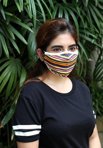 Printed Knit Fashion Mask Rainbow Stripe