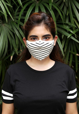 Printed Knit Fashion Mask Black Stripe