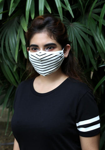 Printed Knit Fashion Mask Black Stripe