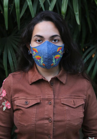 Embroidered Denim Fashion Mask