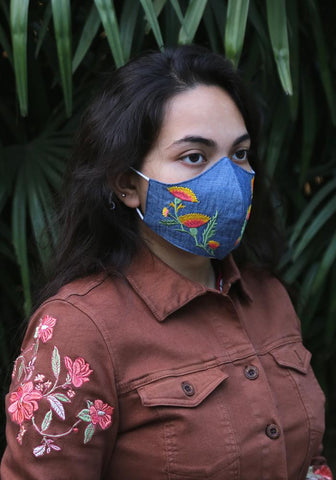 Embroidered Denim Fashion Mask