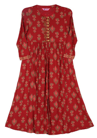 Printed With Embroidered Junior Girl's Ethnic Trail (10-15 Years Old)