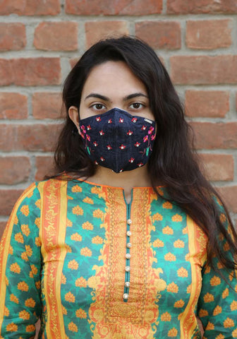 Hand-Embroidered Denim Fashion Mask