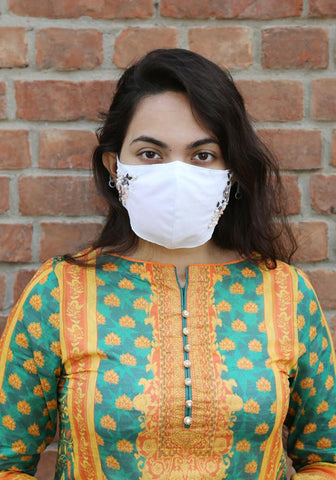 Floral Embroidery Woven Fashion Mask
